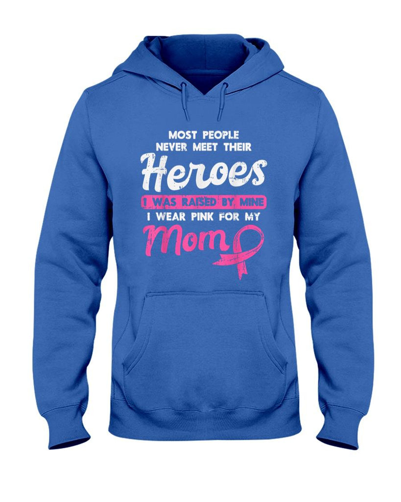 Raised By My Heroe Pink For Mom Breast Cancer Awareness Son T-Shirt