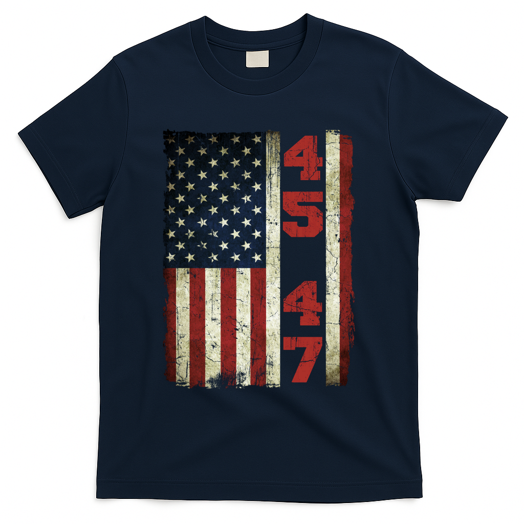 45 47 Trump Vintage Usa Flag 2024 President Election Politic T-Shirt - Navy
