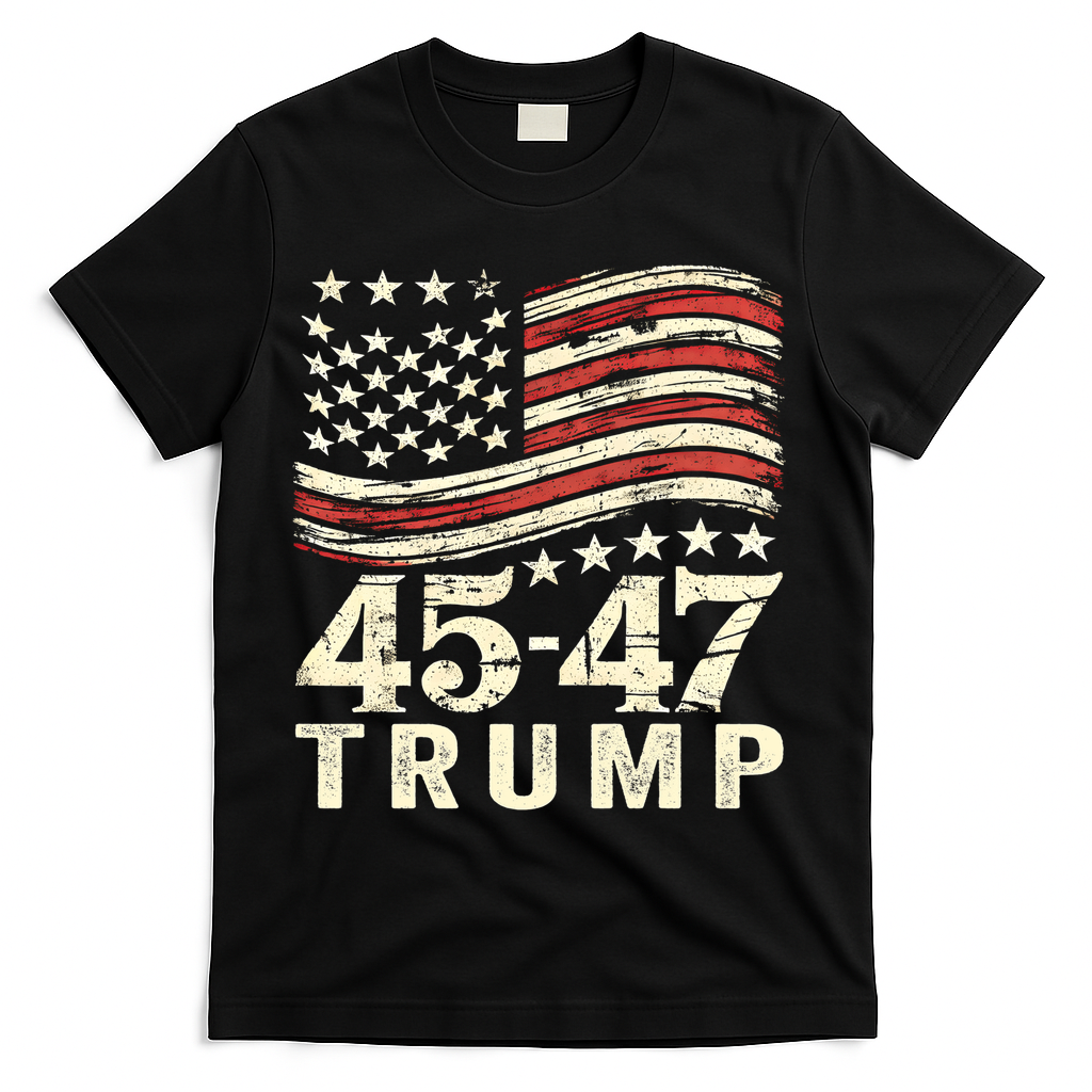 45 47 Usa Flag Trump Inauguration Day 2025 T-Shirt - Black