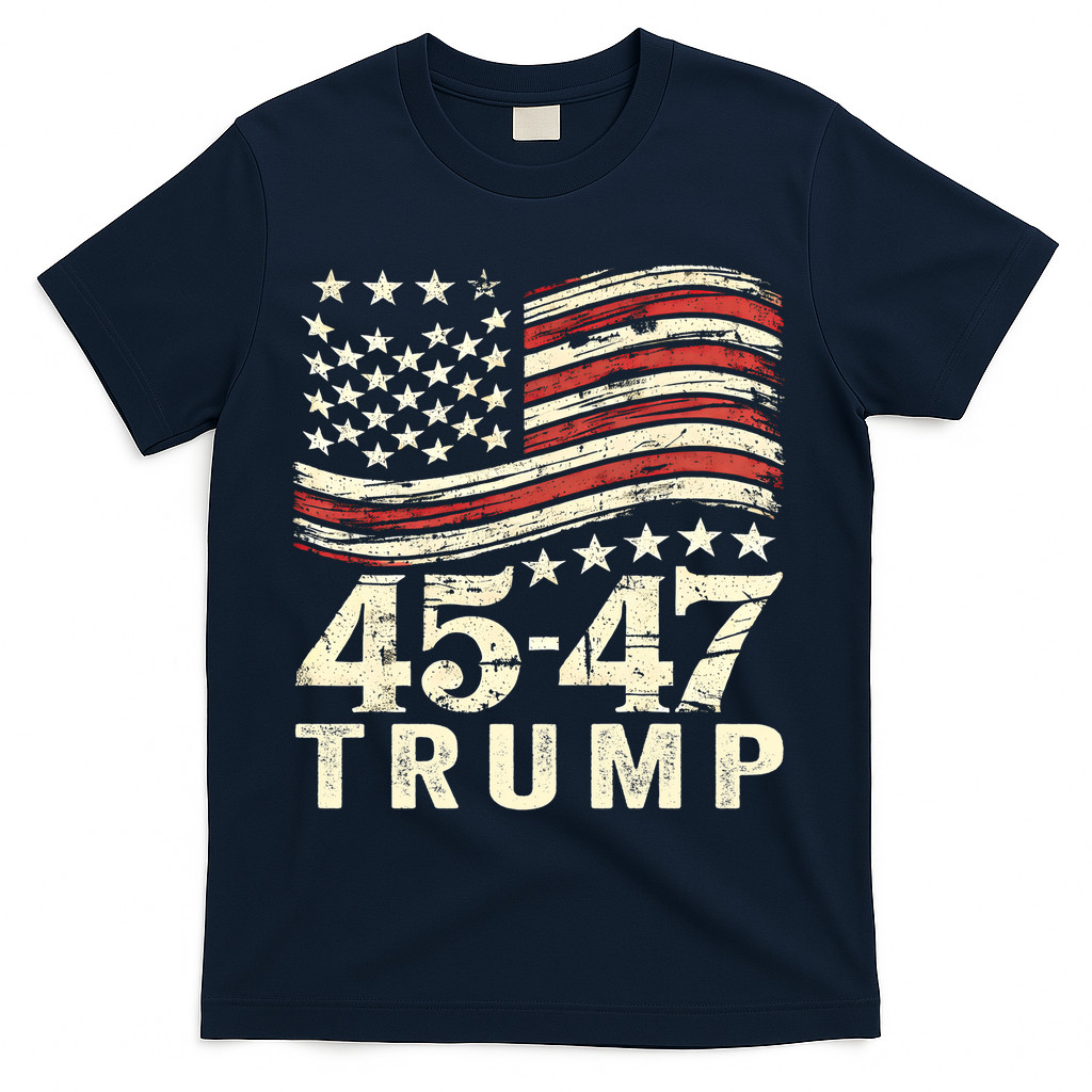 45 47 Usa Flag Trump Inauguration Day 2025 T-Shirt - Navy