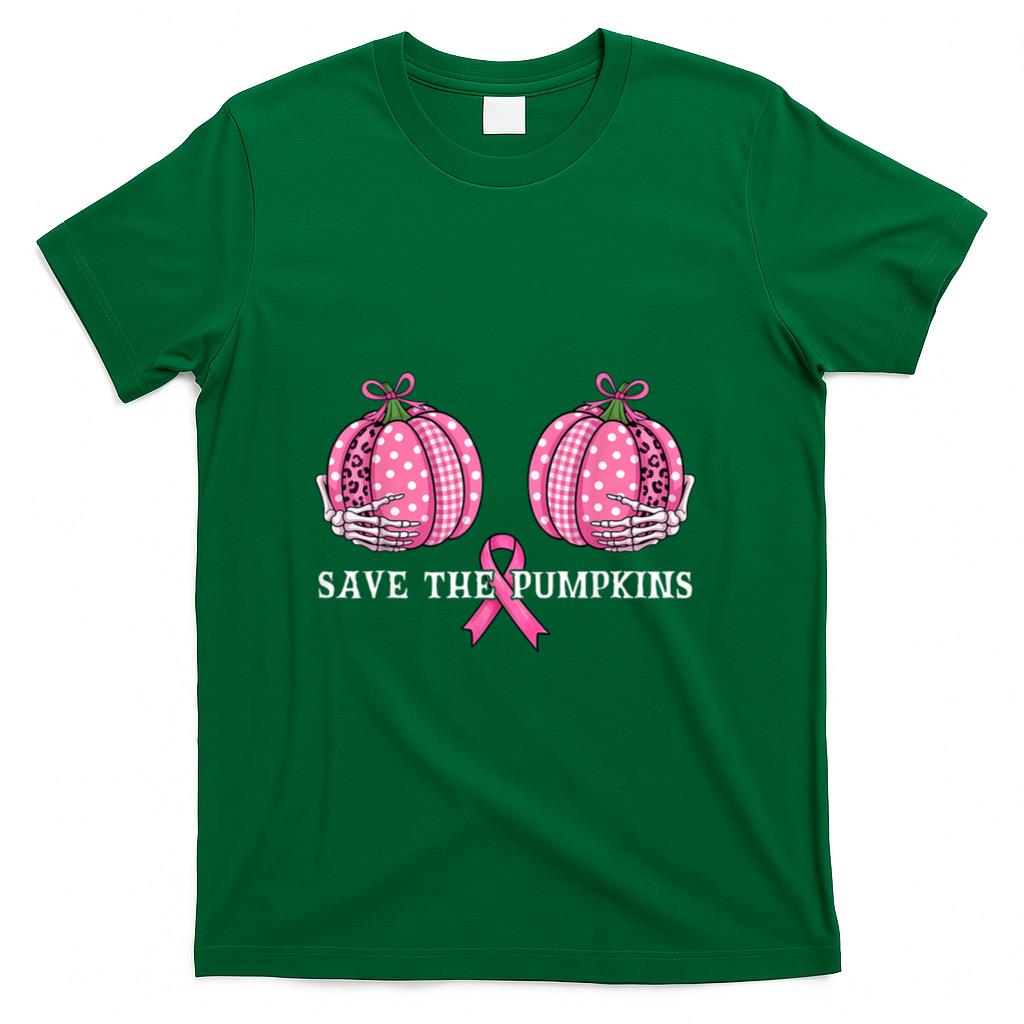 Funny Save The Pumpkins Breast Cancer Awareness Pink Ribbon T-Shirt