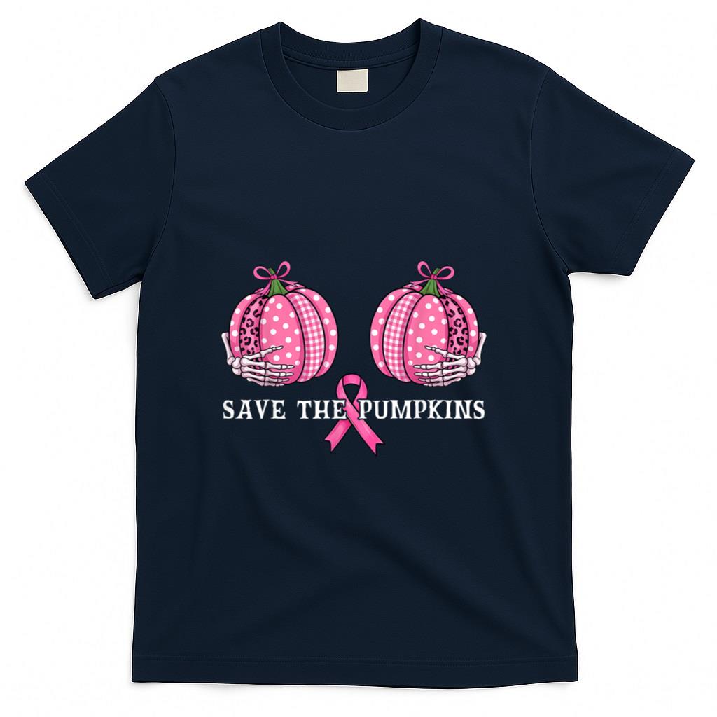 Funny Save The Pumpkins Breast Cancer Awareness Pink Ribbon T-Shirt