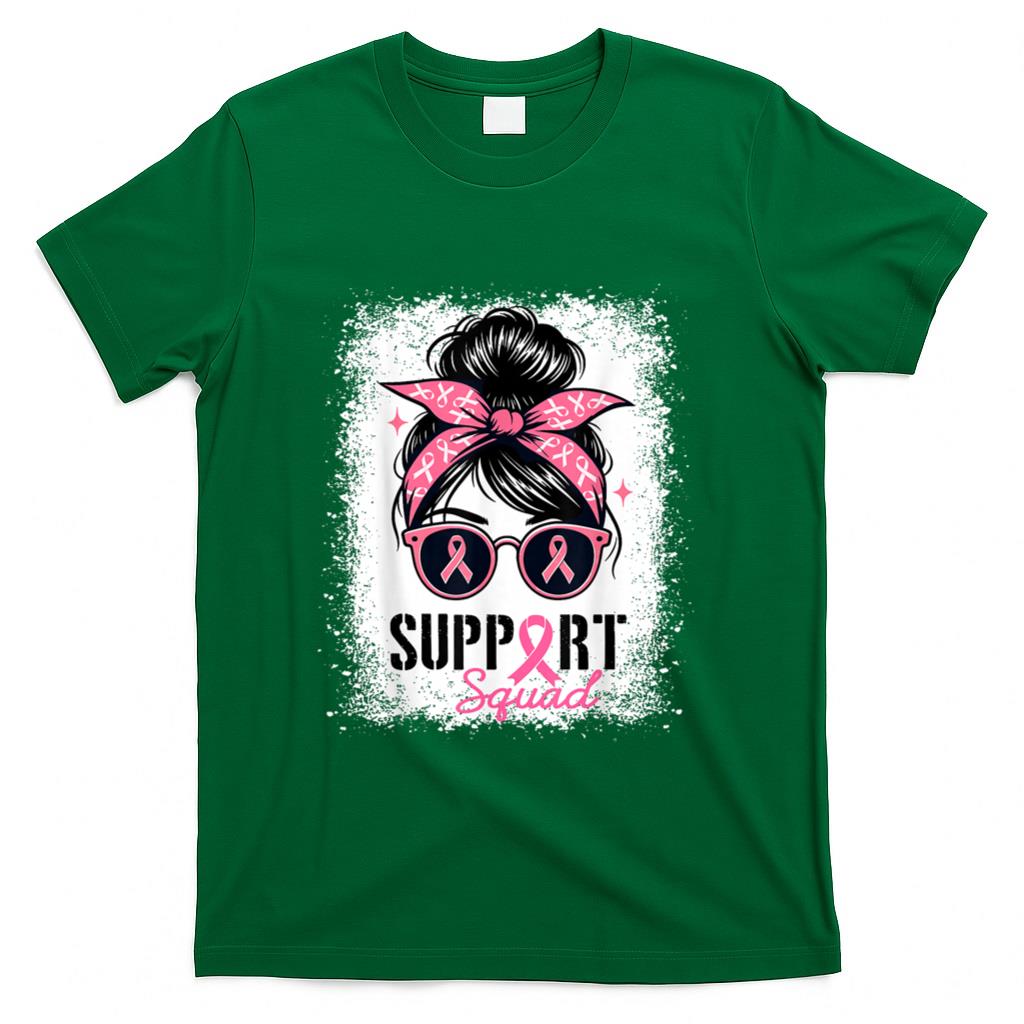 Support Squad Messy Bun Pink Warrior Breast Cancer Awareness T-Shirt_1