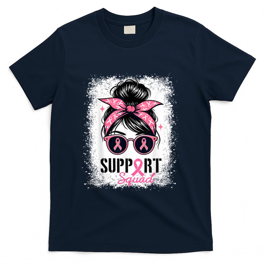 Support Squad Messy Bun Pink Warrior Breast Cancer Awareness T-Shirt_1