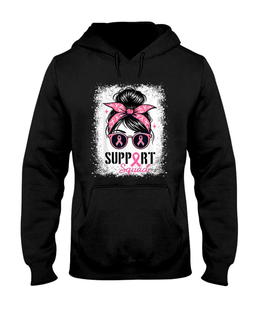 Support Squad Messy Bun Pink Warrior Breast Cancer Awareness T-Shirt_1