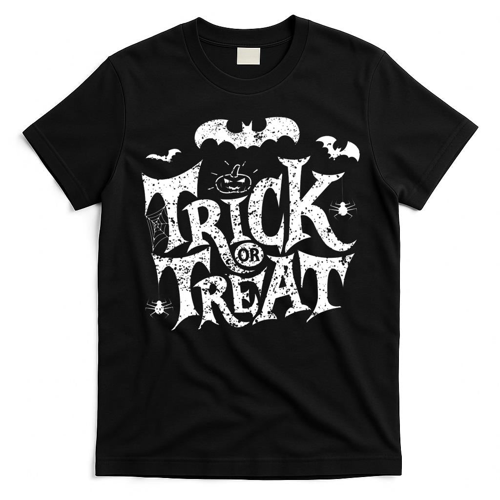 Trick or treat lettering with spider and bats. Fitted V-Neck T-Shirt