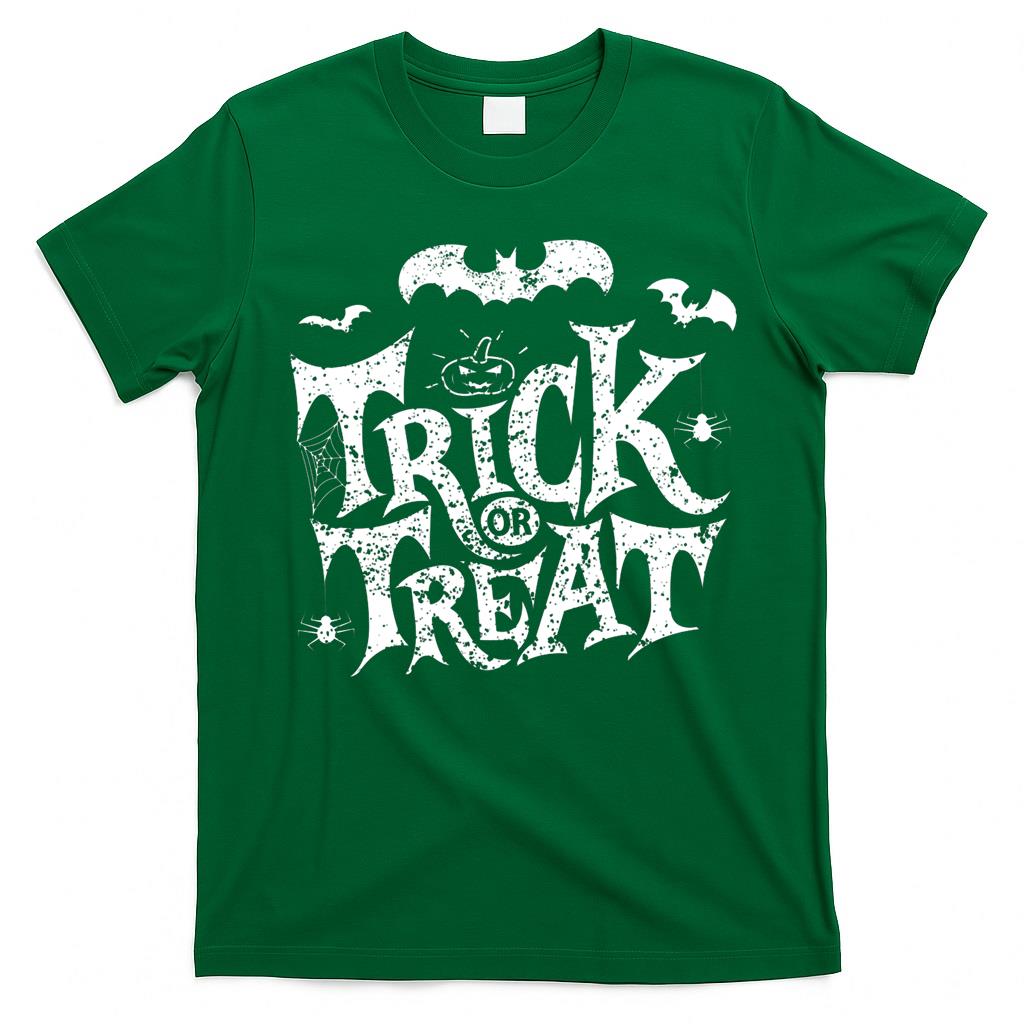 Trick or treat lettering with spider and bats. Fitted V-Neck T-Shirt