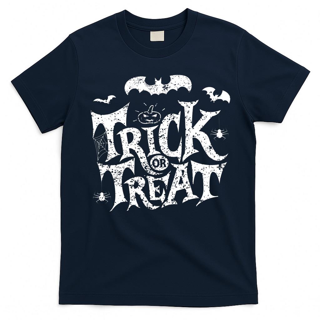 Trick or treat lettering with spider and bats. Fitted V-Neck T-Shirt