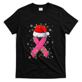 Pink Ribbon Santa Hat Christmas Tree Lights Breast Cancer T-Shirt