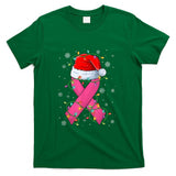 Pink Ribbon Santa Hat Christmas Tree Lights Breast Cancer T-Shirt