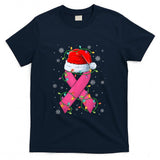 Pink Ribbon Santa Hat Christmas Tree Lights Breast Cancer T-Shirt