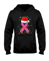 Pink Ribbon Santa Hat Christmas Tree Lights Breast Cancer T-Shirt