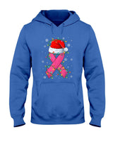 Pink Ribbon Santa Hat Christmas Tree Lights Breast Cancer T-Shirt
