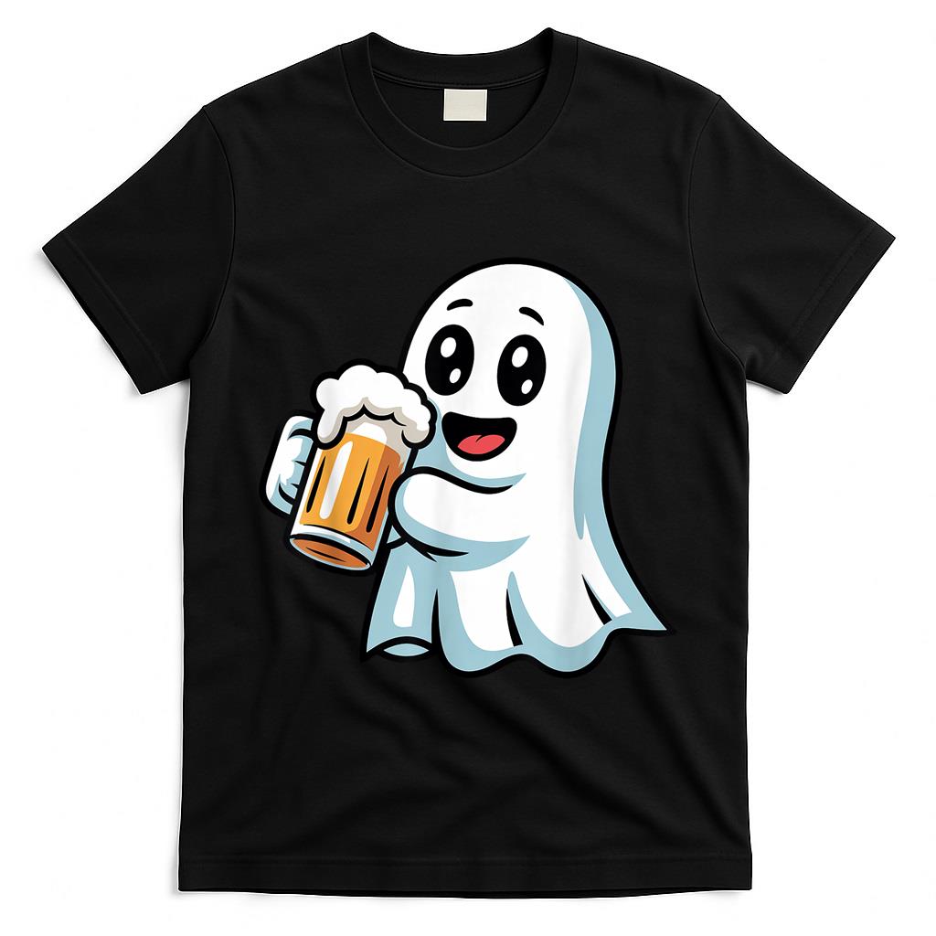 Halloween Boo Ghost Drinking Beer Kids Boys Trick or Treat T-Shirt