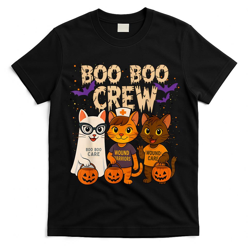 Wound Care Nurse Halloween Cats Boo Crew Trick or Treat Star T-Shirt