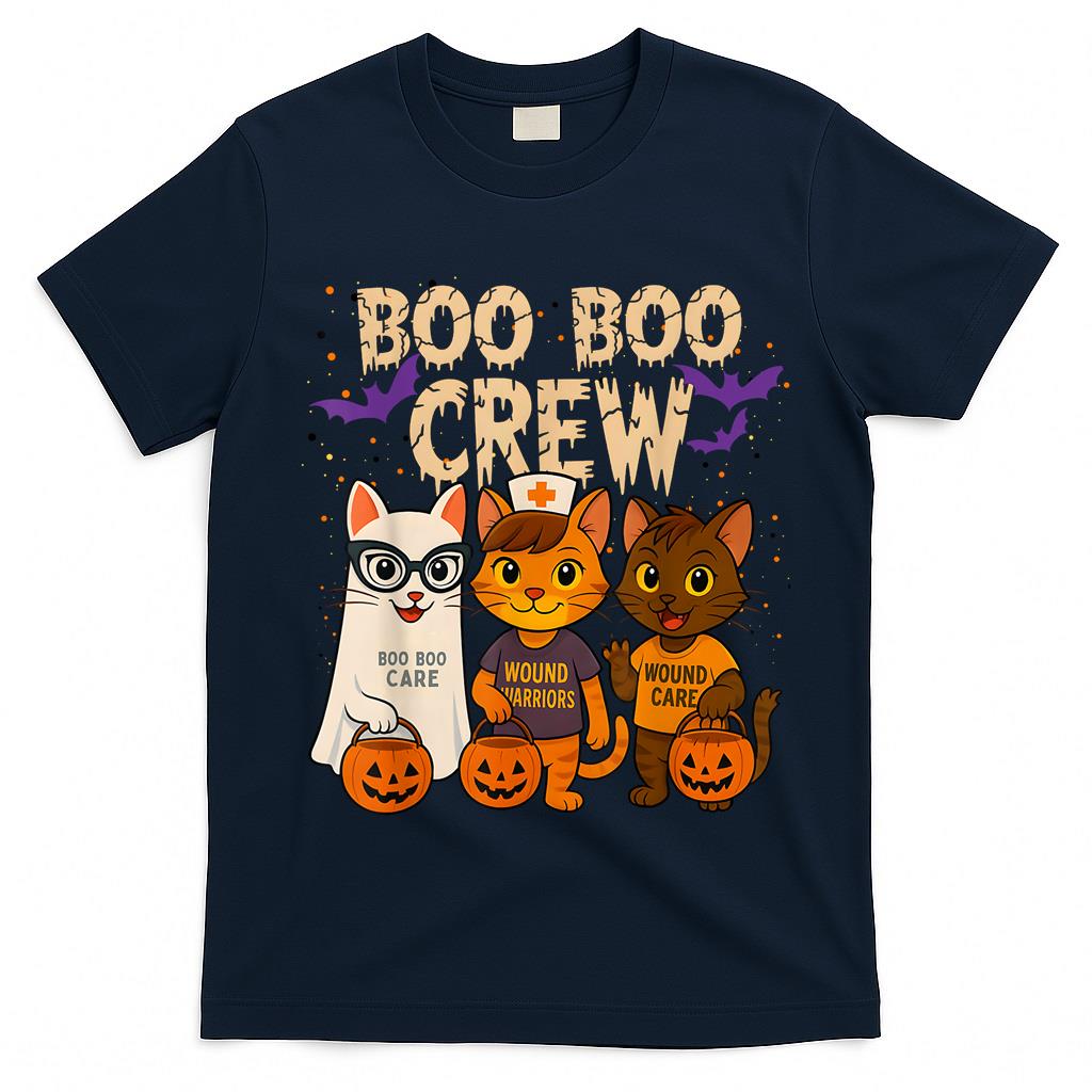 Wound Care Nurse Halloween Cats Boo Crew Trick or Treat Star T-Shirt