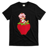 Retro Nostalgia - Womens Strawberry Shortcake Sitting On Strawberry Retro Nostalgia T-Shirt