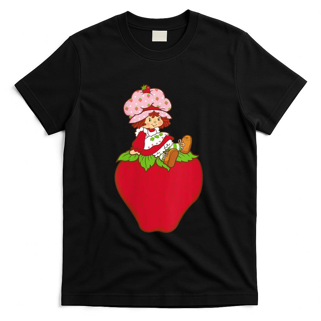 Retro Nostalgia - Womens Strawberry Shortcake Sitting On Strawberry Retro Nostalgia T-Shirt