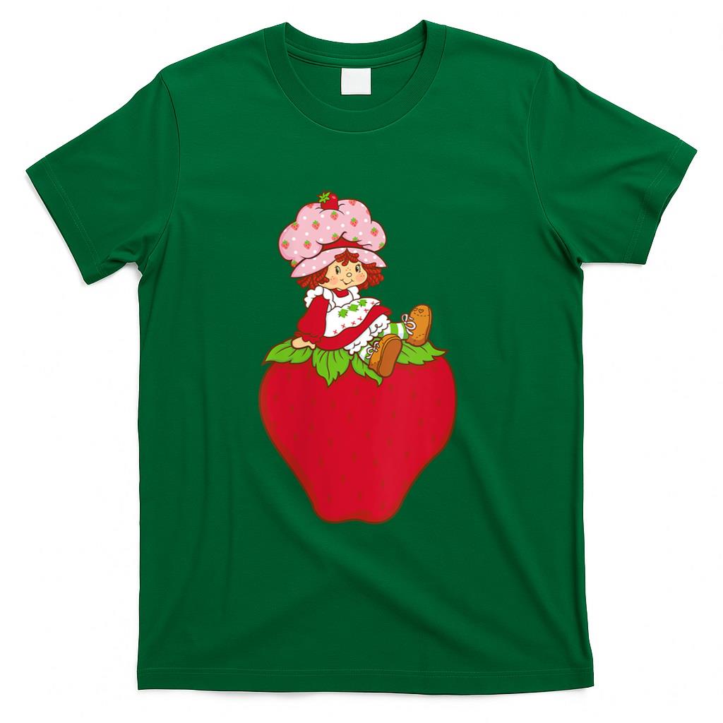 Retro Nostalgia - Womens Strawberry Shortcake Sitting On Strawberry Retro Nostalgia T-Shirt