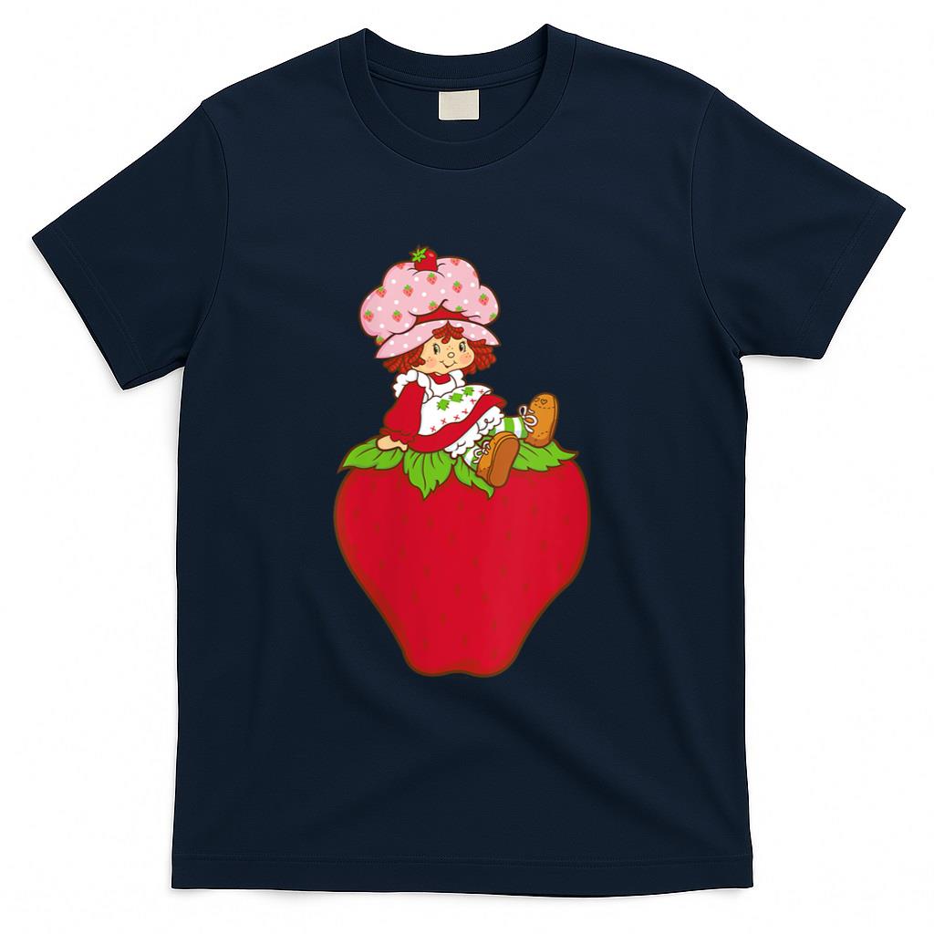 Retro Nostalgia - Womens Strawberry Shortcake Sitting On Strawberry Retro Nostalgia T-Shirt