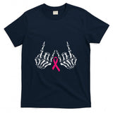 Skeleton Rock Hand Breast Cancer Awareness Cool Pink Ribbon T-Shirt