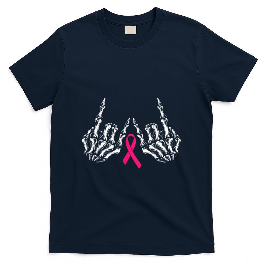 Skeleton Rock Hand Breast Cancer Awareness Cool Pink Ribbon T-Shirt