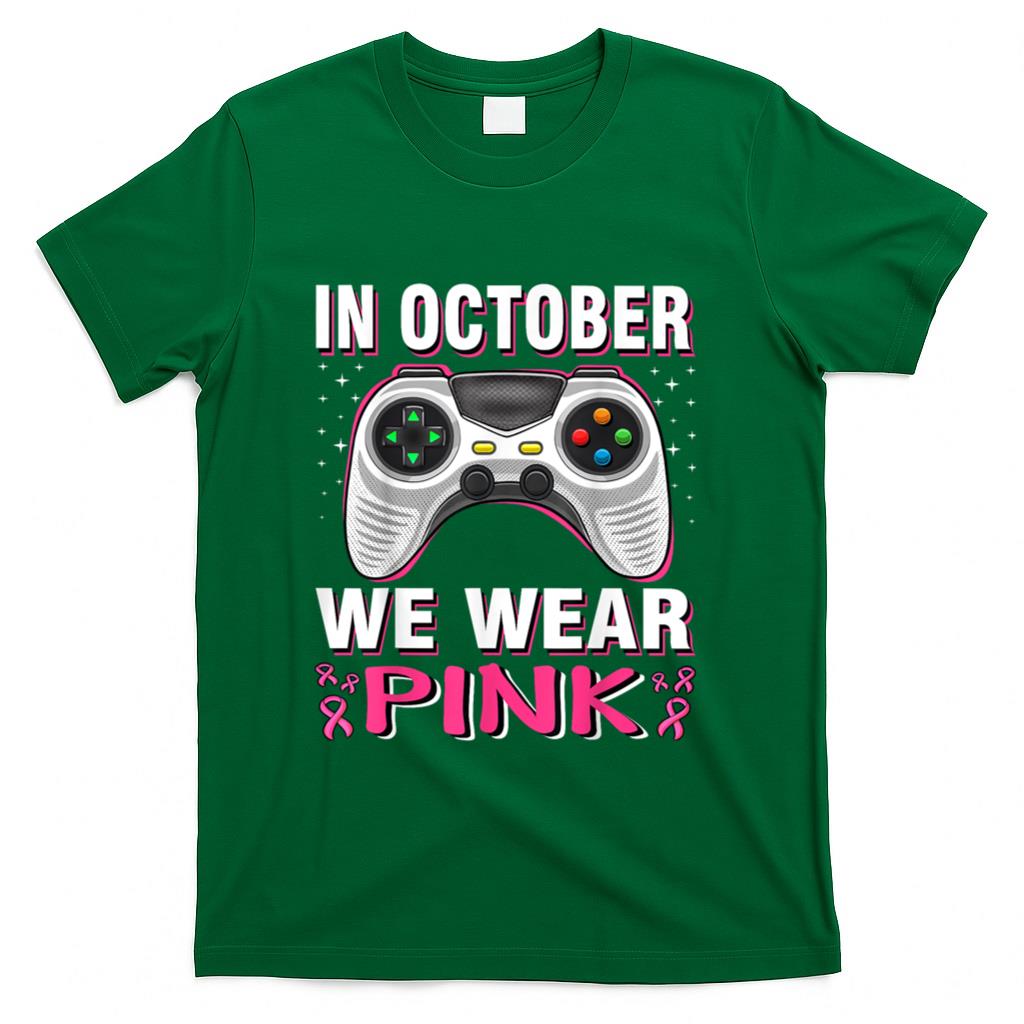 In October We Wear Pink Breast Cancer Gaming Kids Boys Youth T-Shirt