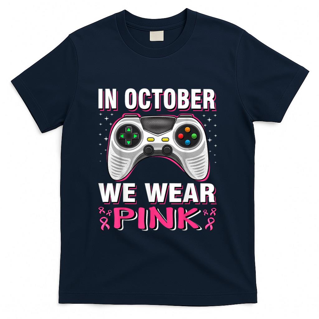 In October We Wear Pink Breast Cancer Gaming Kids Boys Youth T-Shirt