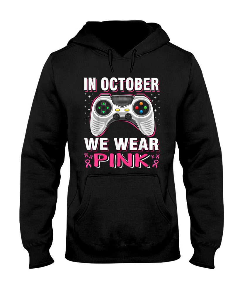 In October We Wear Pink Breast Cancer Gaming Kids Boys Youth T-Shirt