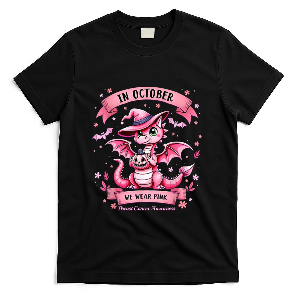 October We Wear Pink Breast Cancer Awareness Dragon T-Shirt