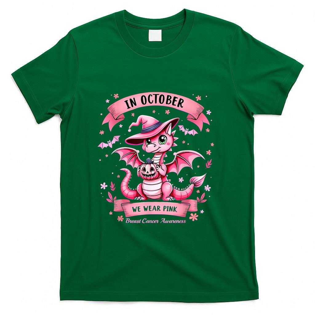 October We Wear Pink Breast Cancer Awareness Dragon T-Shirt