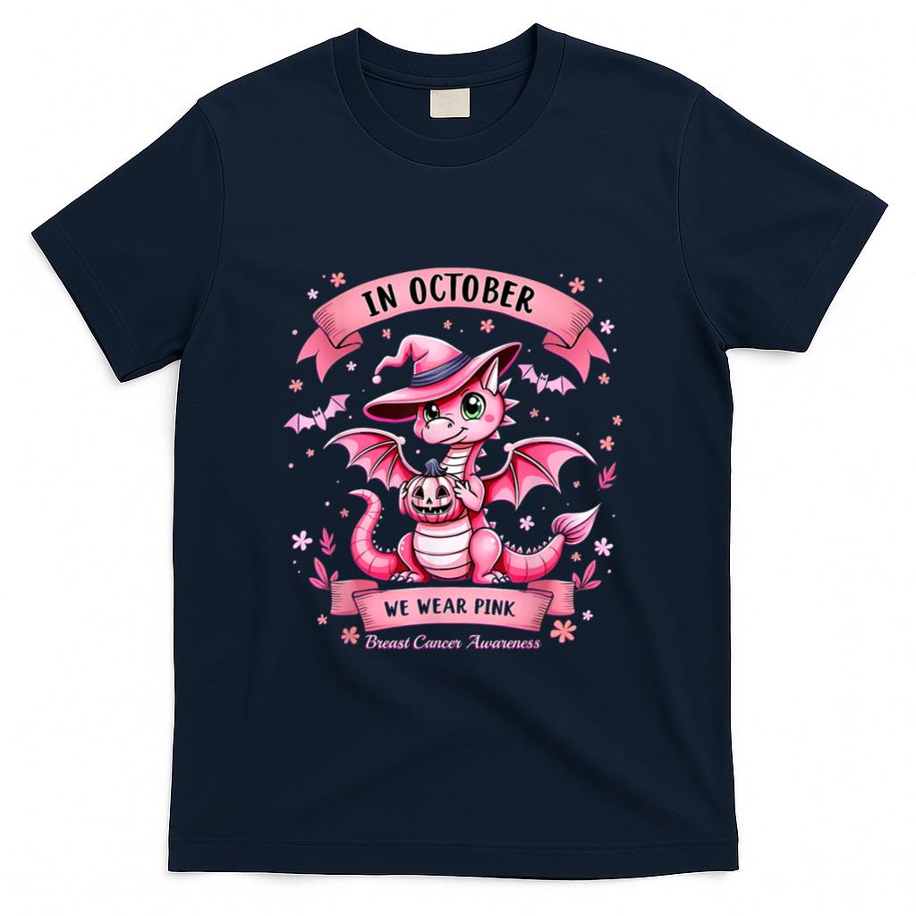 October We Wear Pink Breast Cancer Awareness Dragon T-Shirt