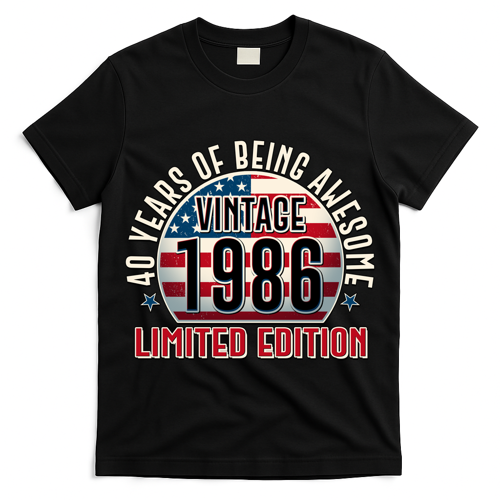 40th Birthday Vintage 1986 Limited Edition Years Of Being Awesome USA Flag  T-Shirt