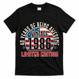 40th Birthday Vintage 1986 Limited Edition Years Of Being Awesome USA Flag  T-Shirt