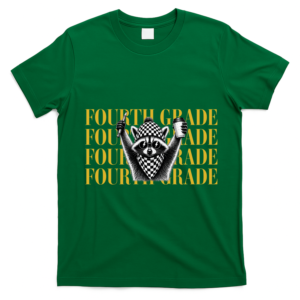 4th Fourth Grade Funny Raccoon Back To School T-Shirt - Irish Green