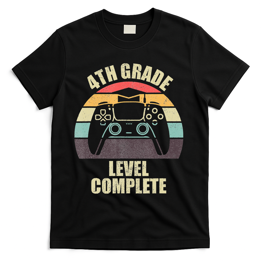 4Th Grade Level Complete Gaming Gamer Graduation T-Shirt - Black