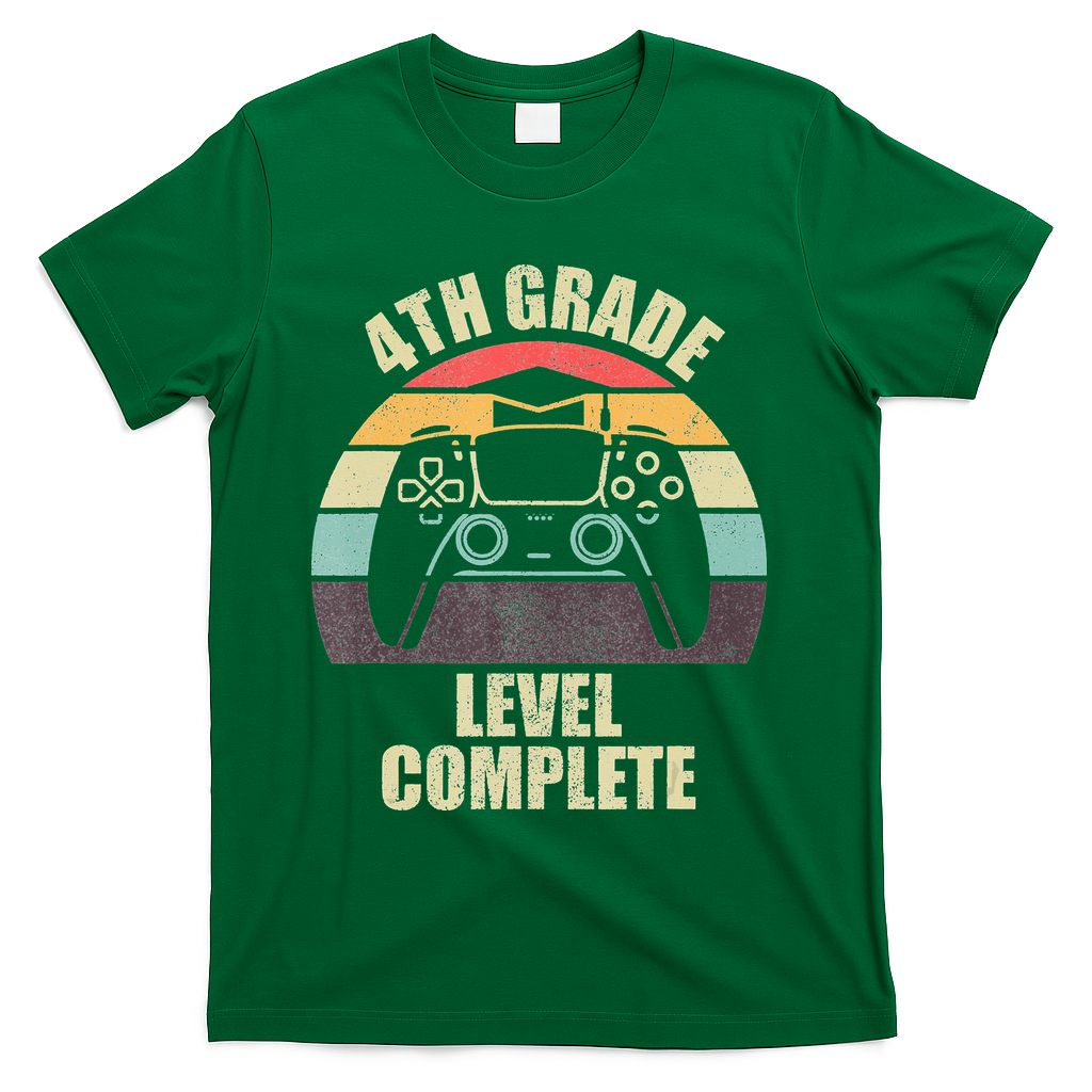 4Th Grade Level Complete Gaming Gamer Graduation T-Shirt - Green