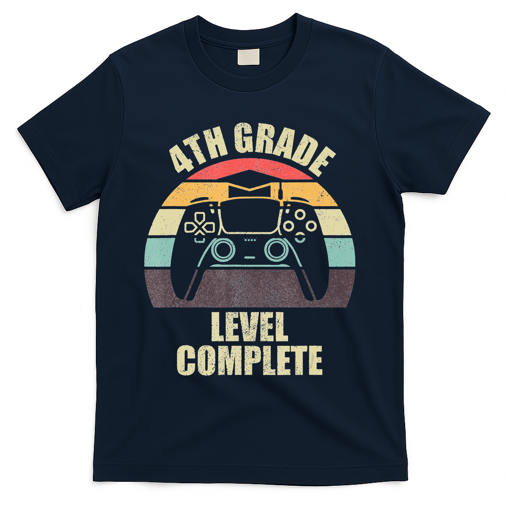 4Th Grade Level Complete Gaming Gamer Graduation T-Shirt - Navy