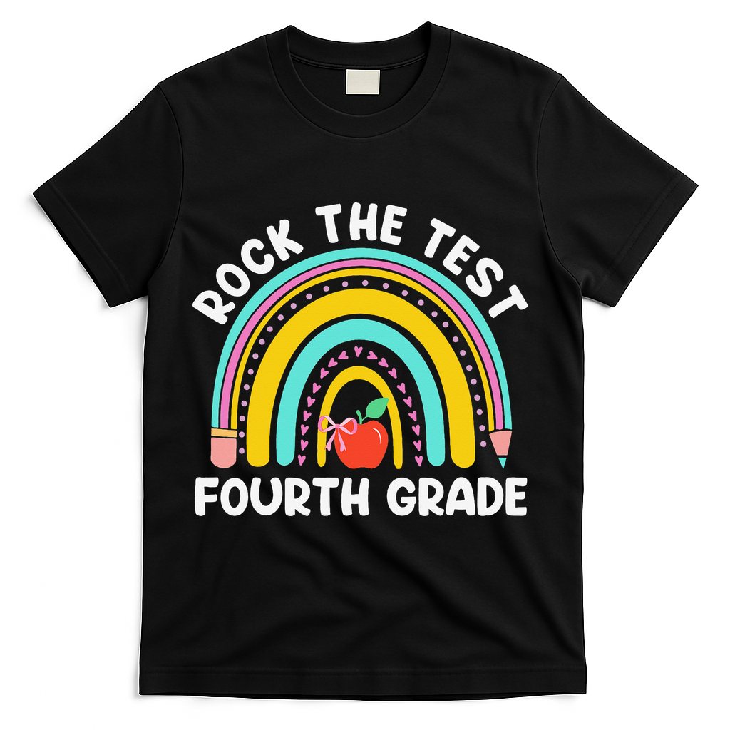 4th Grade Teacher Rock The Test Day Fourth Grade Testing T-Shirt - Black