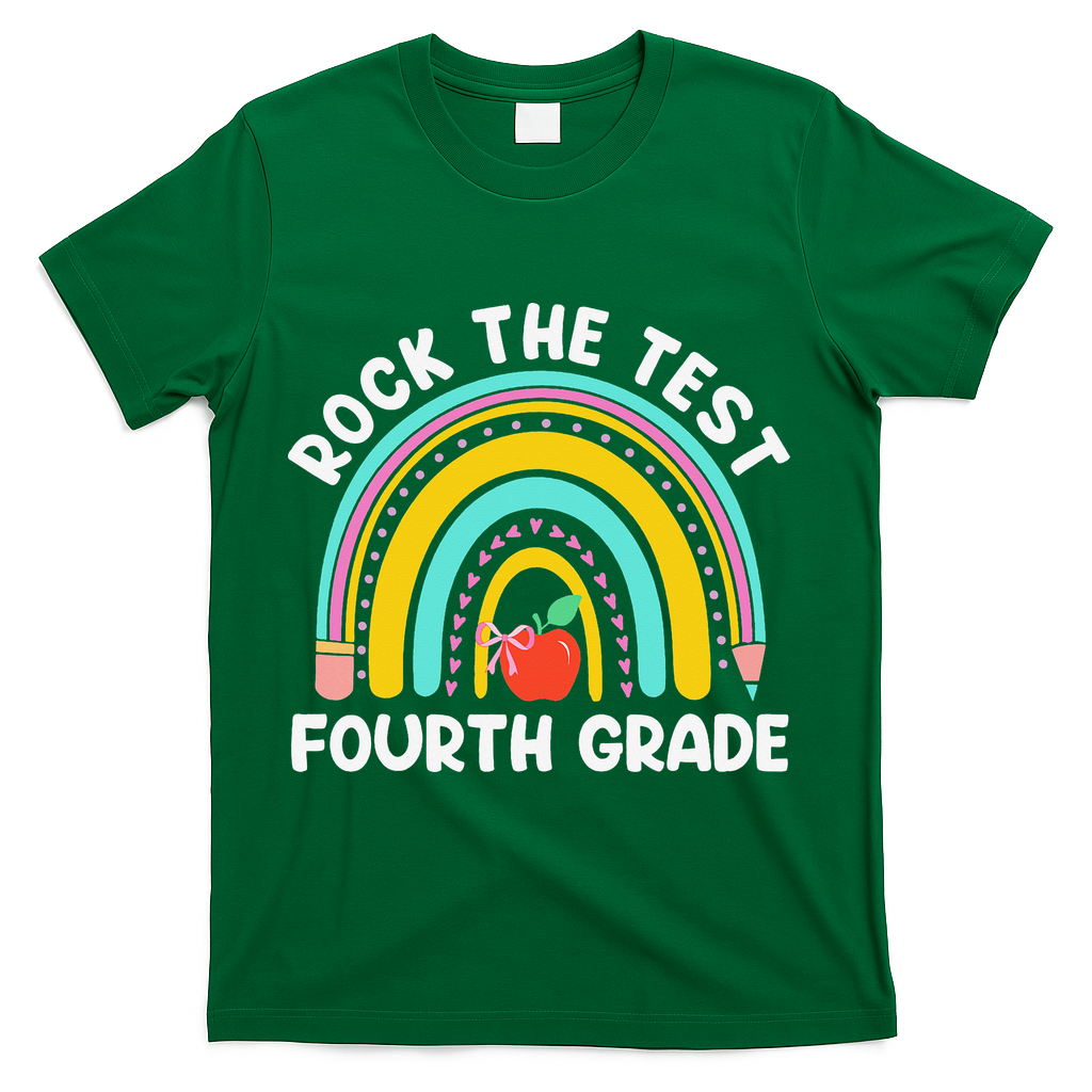 4th Grade Teacher Rock The Test Day Fourth Grade Testing T-Shirt - Green