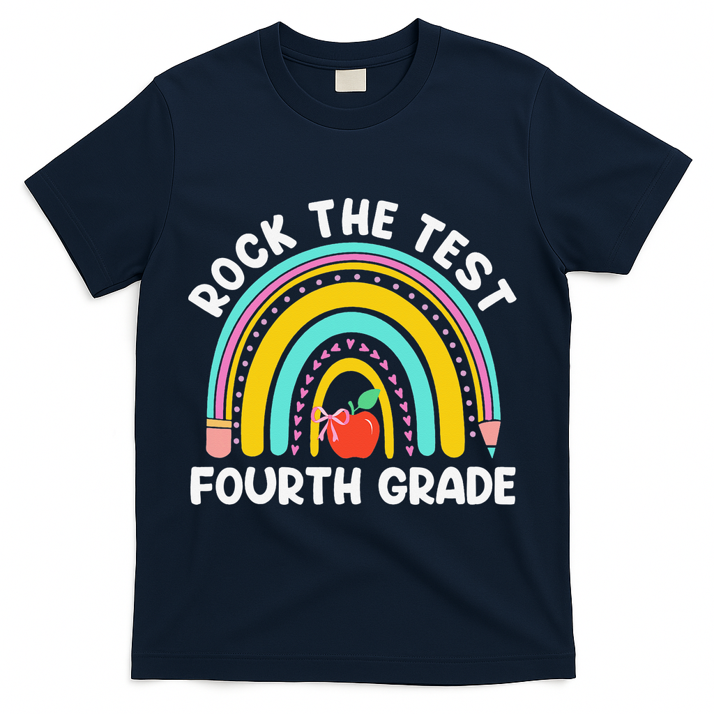 4th Grade Teacher Rock The Test Day Fourth Grade Testing T-Shirt - Navy