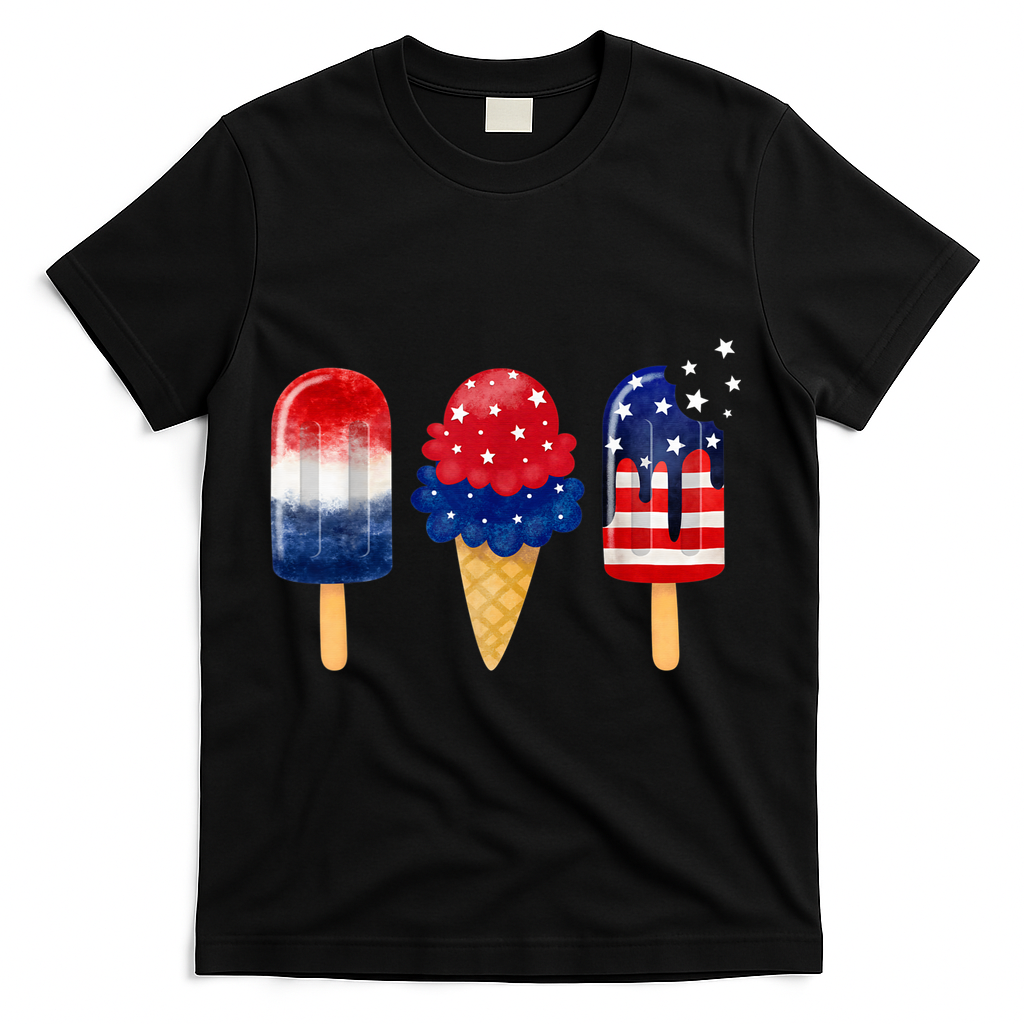 4th of July Popsicle American Flag Patriotic Summer Boy Girl T-Shirt - Black