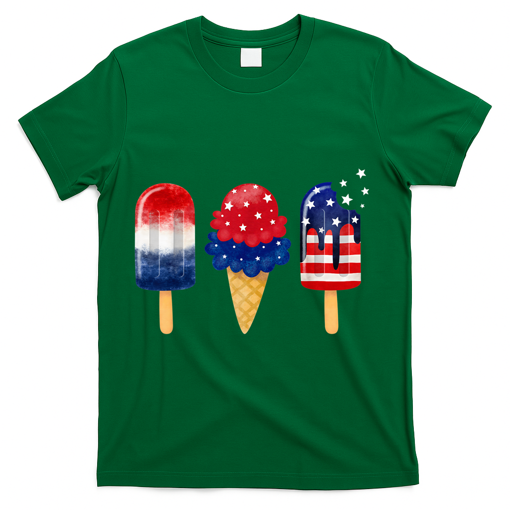 4th of July Popsicle American Flag Patriotic Summer Boy Girl T-Shirt - Green