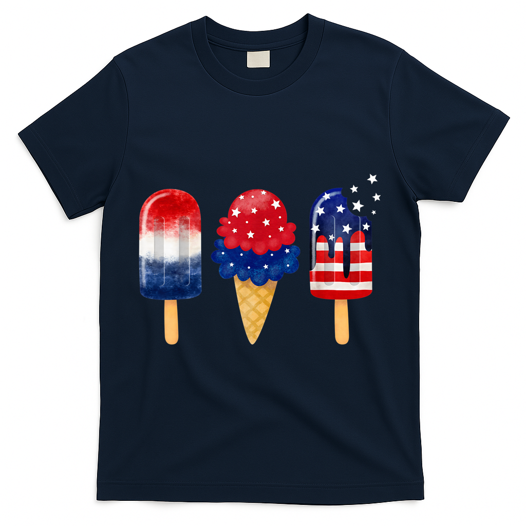 4th of July Popsicle American Flag Patriotic Summer Boy Girl T-Shirt - Navy