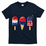 4th of July Popsicle American Flag Patriotic Summer Boy Girl T-Shirt - Navy
