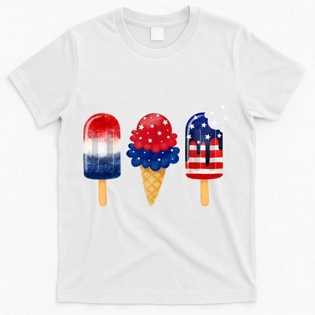 4th of July Popsicle American Flag Patriotic Summer Boy Girl T-Shirt - White