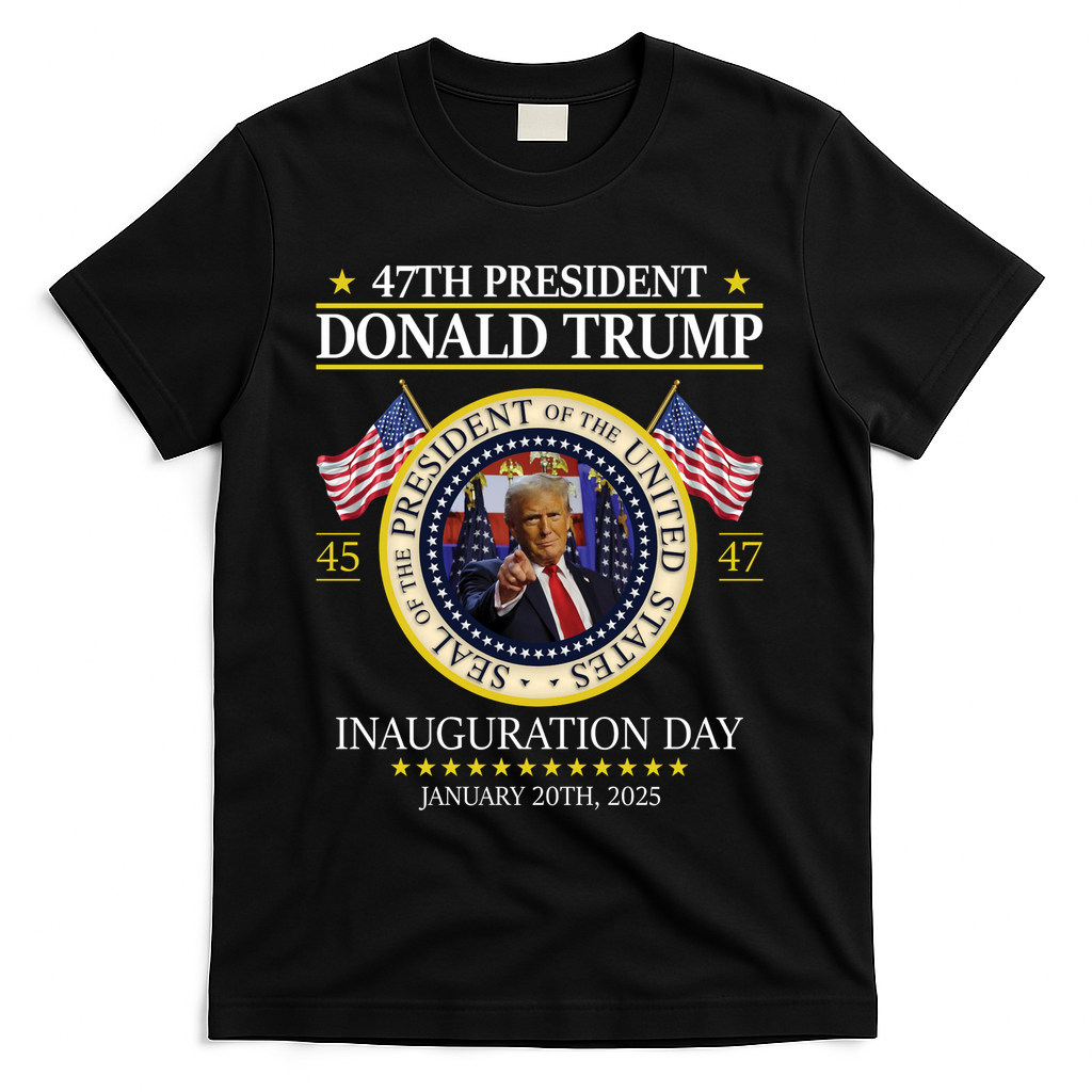 47th President Donald Trump Inauguration Day 2025 Design T-Shirt - Black