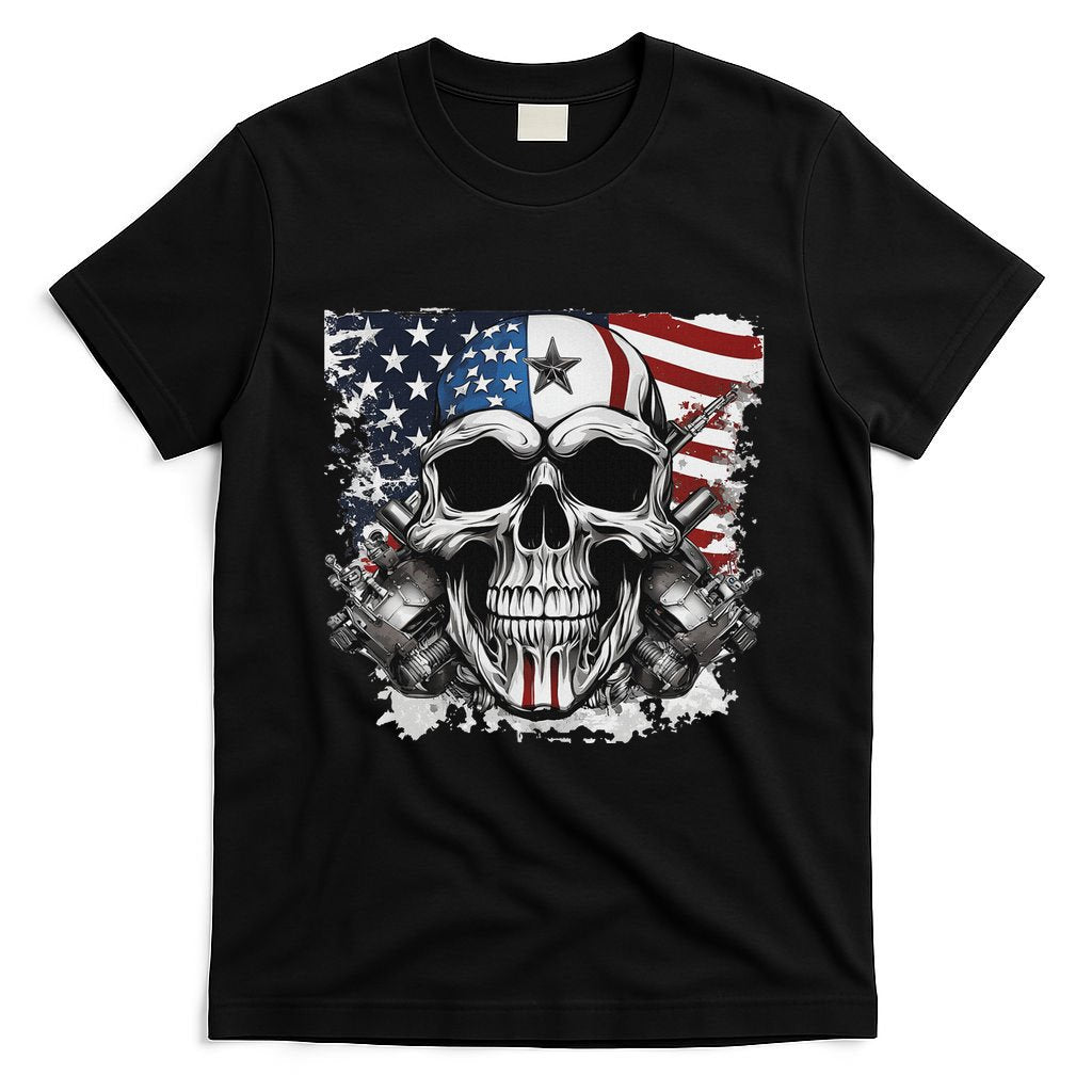 4th Of July For Women Rocker American Flag Skull T-Shirt
