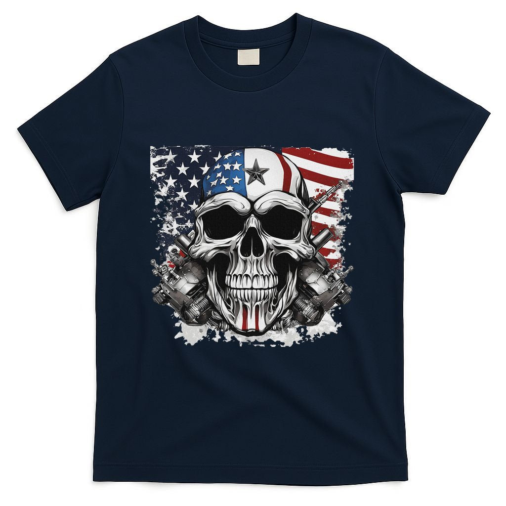 4th Of July For Women Rocker American Flag Skull T-Shirt