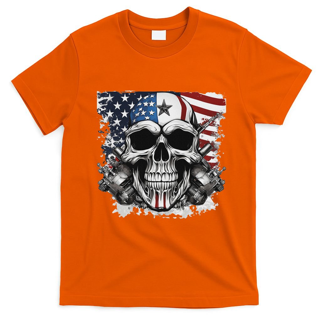 4th Of July For Women Rocker American Flag Skull T-Shirt